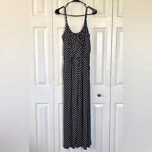 Navy jumpsuit with white pattern by Kaileigh